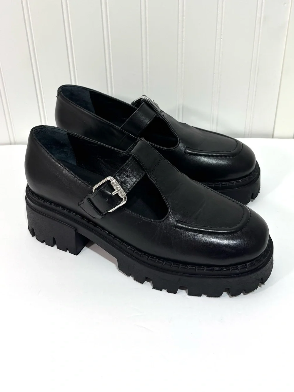 Seychelles Black Chunky Platform Mary Jane Loafers